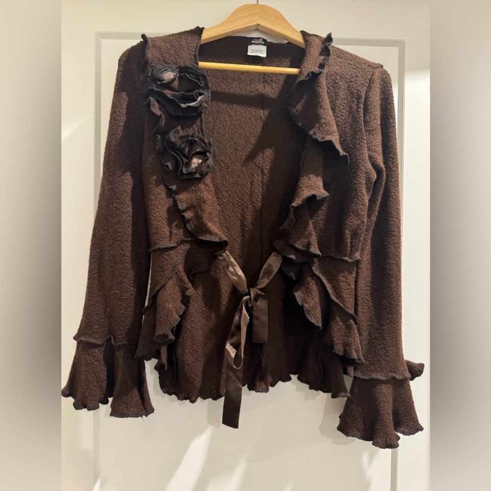 Pink Martini Brown Ruffled Sweater